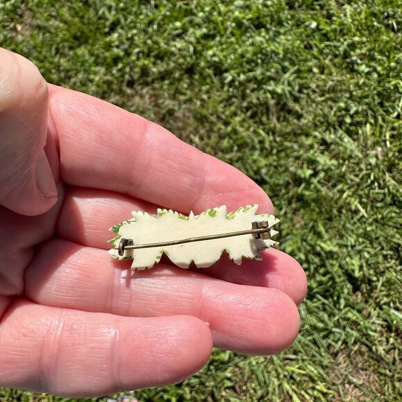 Antique Carved Celluloid Rose Floral Brooch - Picture 12 of 12